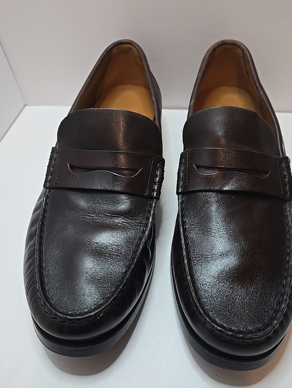 Massimo Dutti Dark Brown Leather Penny Loafers Sz 10